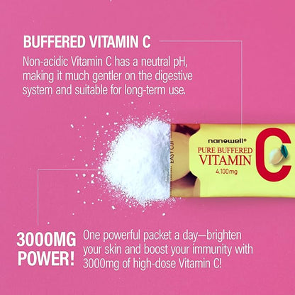 Pure Buffered Vitamin C 3000 mg per Serving, Dietary Supplement for Immune Support - 60 Sticks x 1 Box, 2 Months Supply (60 Count)