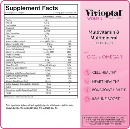 Vivioptal Women, 30 Capsules, CoQ10 & Omega-3, Multivitamin & Multimineral, Gluten Free, German Formula
