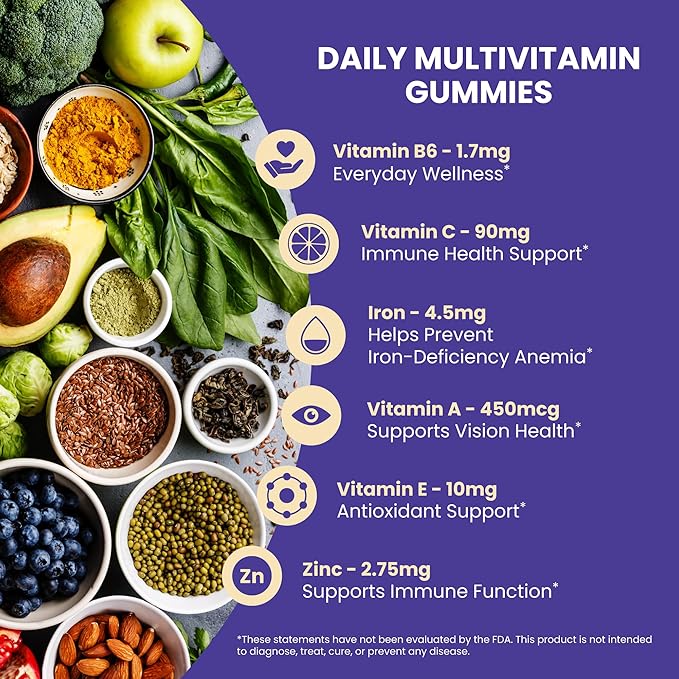 Multivitamin Gummies - All Natural Vegan Adult Multivitamin Gummy - Packed with Antioxidant Vitamins C & E, B12, B6, Folic Acid, Pantothenic Acid - Essential for Overall Health
