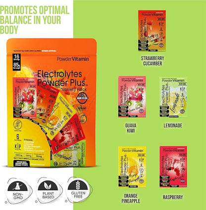 Electrolytes Powder Plus, Keto, Variety Pack A, Sugar Free, Pink Himalayan Salt, 1000mg Potassium, 120mg Calcium, 120mg Magnesium, Non-GMO, Zero Calories, (16 Hydration Packets)