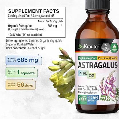 BIO KRAUTER Astragalus Tincture - Astragalus Root Extract for Immune Support - Alcohol and Sugar Free - High Absorption - Vegan Drops 4 Fl.Oz.