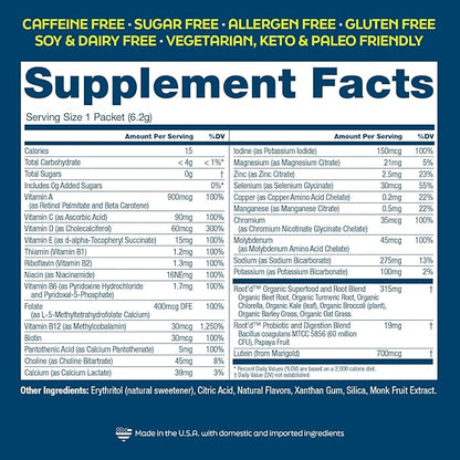 Root'd Multivitamin Powder with 3X Electrolytes for Men - 24 Vitamins & Minerals, 3X Electrolytes, 9 Superfoods, Probiotics & Enzymes, Sugar-Free Multivitamin & Hydration | 24 Packets