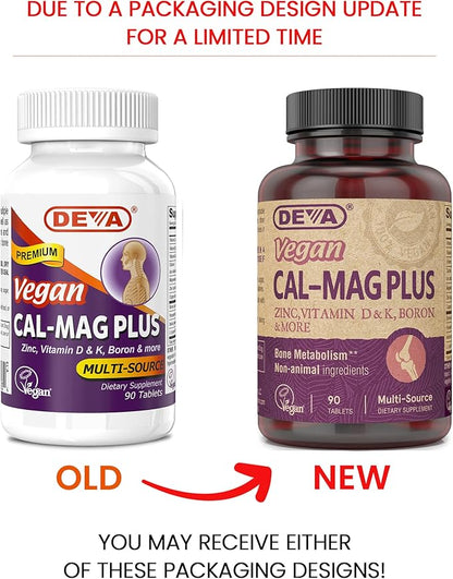 DEVA Vegan Calcium Magnesium Supplement Plus, Zinc, Vitamin C, Vitamin D, Vitamin K, Boron, Sugar Free & Gluten Free, 90-Tablets