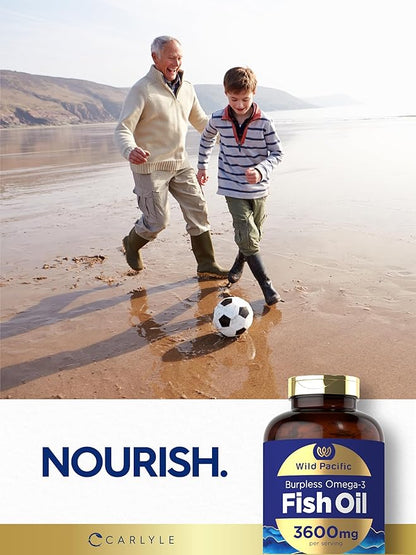 Carlyle Burpless Fish Oil 3600 mg | 300 Softgels | with Omega-3 Fatty Acids | Lemon Flavor | Non-GMO, Gluten Free Supplement | by Wild Pacific
