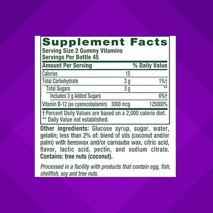 vitafusion Extra Strength Vitamin B12 Gummy Vitamins for Energy Metabolism Support and Nervous System Health Support, Cherry Flavored, America’s Number 1 Gummy Vitamin Brand, 45 Day Supply, 90 Count
