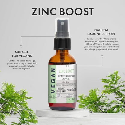 Tri Magnesium Complex - Magnesium Biglycinate, Citrate & Taurate Liquid Spray 300mg w/Raw Vitamin C and Organic ZINC Boost Mist 40mg (Extra Strength) - Sugar Free with VIT C and Elderberry Extract