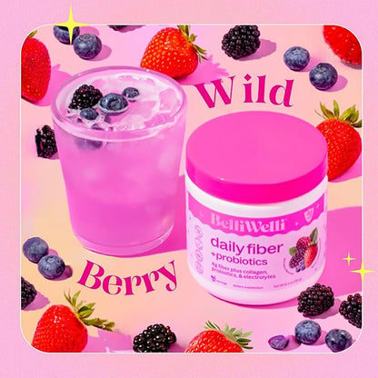 Fiber Supplement for Women & Men – Premium Daily Fiber Powder from Organic Acacia with Added Collagen, Electrolytes & Probiotics – No Bloat, Constipation & Gut Health Support (Wild Berry)