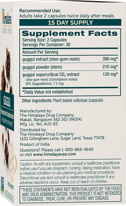 Himalaya Guggul, Cholesterol Supplement for Healthy LDL, HDL, and Triglyceride Levels, 750 mg, 60 Vegetarian Capsules, 1 Month Supply, 2 Pack