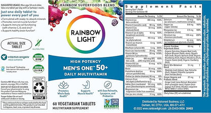 Rainbow Light Multivitamin for Men 50+, Vitamin C, D & Zinc, Probiotics, Men's One 50+ Multivitamin Provides High Potency Immune Support, Non-GMO, Vegetarian, 60 Tablets