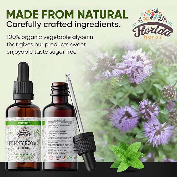 Pennyroyal Tincture, Organic Pennyroyal Extract (Mentha pulegium) Dried Herb, Non-GMO in Cold-Pressed Organic Vegetable Glycerin 2 oz, 670 mg