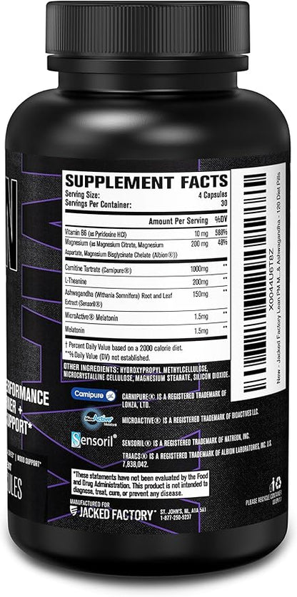 Jacked Factory Lean PM Max - High-Performance Weight Loss, Sleep Support, Fat Burner, & Appetite Suppressant for Men and Women w/Melatonin, Magnesium, Carnipure, & Ashwagandha - 120 Diet Pills