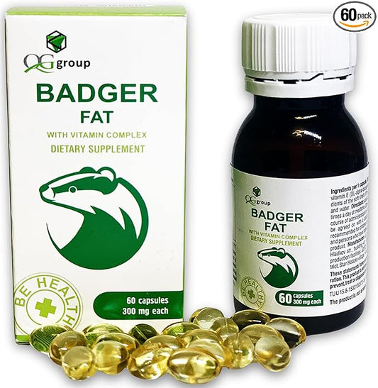 QG group Badger Fat Natural Source of Polyunsaturated Fatty Acids - 60 Capsules, 300 mg Each