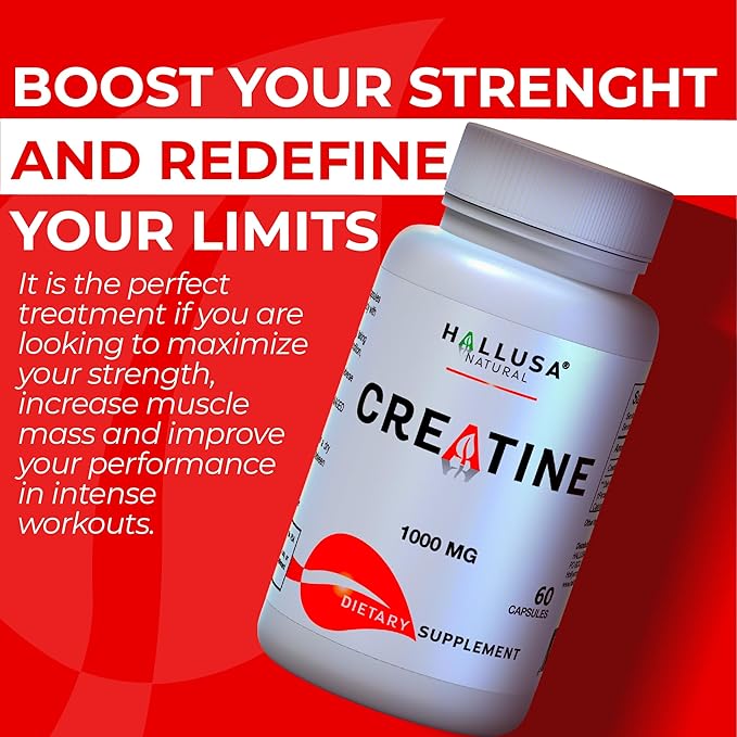 Creatina Monohidratada - Resistencia Muscular - Recuperación Muscular - Masa Muscular - Suplemento para ejercicio - CREATINA 60 CAPSULAS 1000 MG