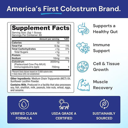 Symbiotics Colostrum Plus Powder Supplement for Immunity Support, 6.3 Ounces (180 g)
