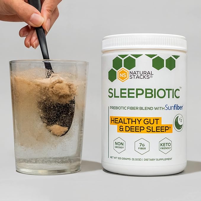 SleepBiotic Prebiotic Fiber Blend - Prebiotic Fiber Powder w/German Chamomile & Green Banana Flour - Prebiotic Powder Fiber Supplement for Healthy Gut 292g [20 Servings]