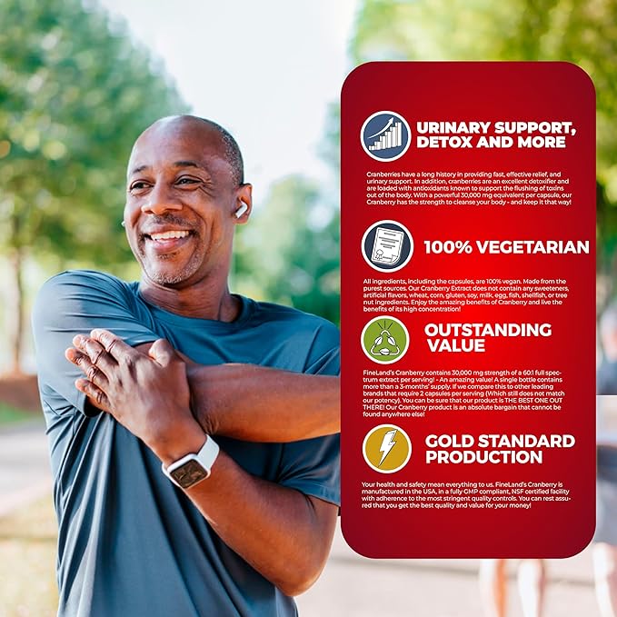 FineLand Cranberry Extract 60:1 (30,000mg Equivalent) - High Potency Urinary Tract Support - 100 Vegan Capsules, 3-Month Supply - Non-GMO, Gluten-Free, USA Made