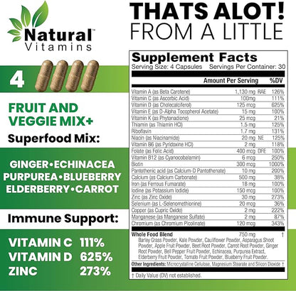 Immune Support Multivitamin with Fruits & Veggies - Complete Daily Health Support - Antioxidant-Rich, Packed with Vitamins and Minerals - Naturally Enhances Immunity