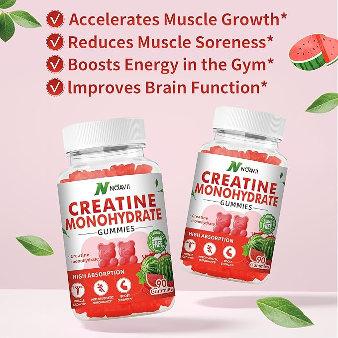 Creatine Monohydrate Gummies 5000mg for Men & Women, Chewables Creatine Monohydrate for Muscle Strength, Muscle Builder, Energy Boost, Pre-Workout Supplement-90 Watermelon