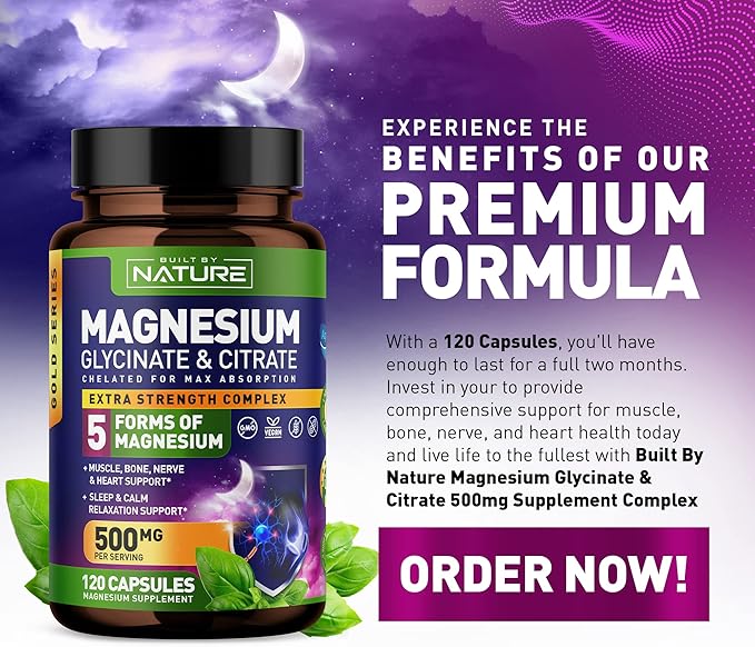 Magnesium Complex 500mg - 5 Forms of Magnesium Glycinate, Citrate, Malate, Oxide & Aquamin with 72 Trace Minerals - Chelated for Absorption - Supplement for Muscle, Nerve, Heart & Sleep (120 Capsules)