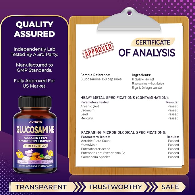 Glucosamine Enhanced Formula with MSM, Chondroitin, Turmeric, Collagen- for Joint Comfort, Cartilage Flexibility - Made in The US