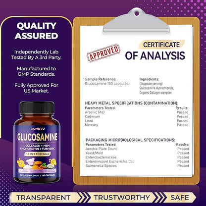 Glucosamine Enhanced Formula with MSM, Chondroitin, Turmeric, Collagen- for Joint Comfort, Cartilage Flexibility - Made in The US