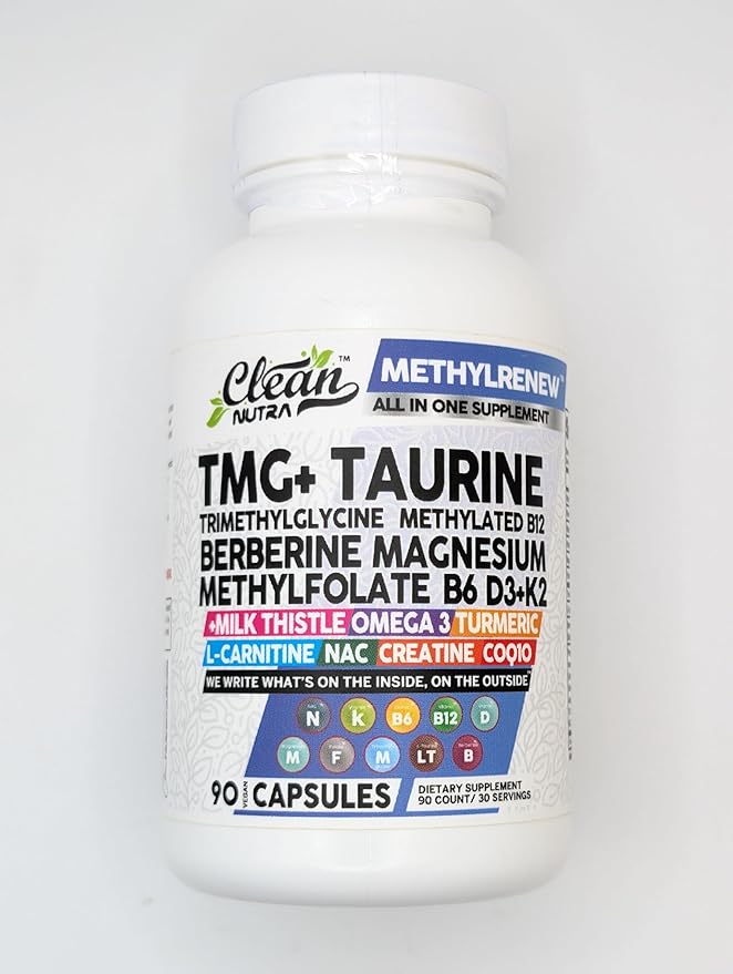 Clean Nutra Methylated Multivitamin for Women Men TMG Taurine Supplement + B6 Vitamins, B12, D3 K2, Magnesium Methylfolate Milk Thistle Omega 3 Turmeric NAC L Carnitine Creatine COQ10 B Complex Caps
