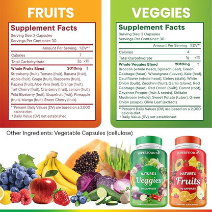 Superfood MD Fruits & Veggies Supplement - Whole Food Natural Superfoods - Supports Energy Levels, with Aloe Vera - Soy Free- 90 Count (Pack of 2)