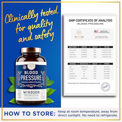 Blood Pressure Support Supplement - Green Tea, Hibiscus, Hawthorn, Garlic - Blood Pressure Vitamin, Mineral and Activated Naturals - 3 Month Supply, 90 Capsules