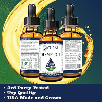 3,000mg Zatural Hemp Oil Drops: Hemp Seed Oil | Rich in Omega 3 & 6 (3,000mg Natural)