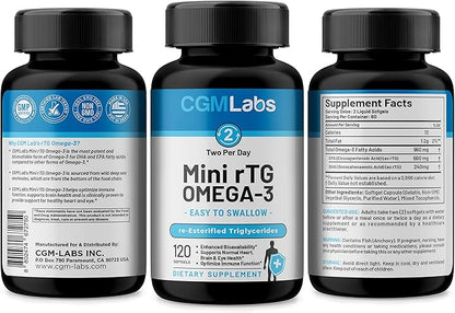 rTG Omega 3 Fish Oil Dietary Supplement - High Absorption & Fast Acting, Burpless Fish Oil Supplement from Anchovy. re-esterified Triglyceride w/EPA & DHA (as rTG) 960mg - 120 Softgels by CGM Labs