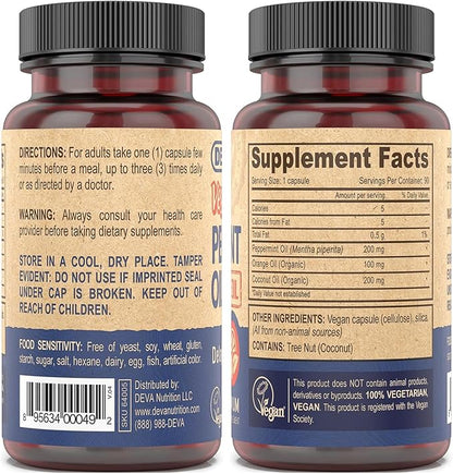 DEVA Vegan Peppermint Oil Capsules, Delayed Release, 2-Pack with Organic Orange & Coconut Oils, 90 Count Ea