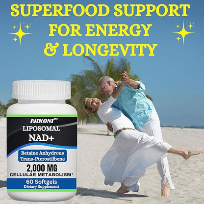Liposomal NAD+ 2000 mg with TMG and Pterostilbene, Supports Healthy Aging-60 Softgels