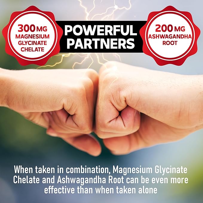 9in1 Cortisol Supplement - Ashwagandha and Magnesium Glycinate and Chelate - Brain Health & Restful Night & Mood Balance - 90 Capsules Supply 45 Days