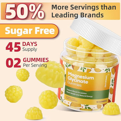 90 Count Magnesium Glycinate Gummies 400mg w/Ashwagandha Supplement - Sugar Free Zinc Magnesium Glycinate Supplement Ashwagandha Gummies for Adults Pineapple Gummies