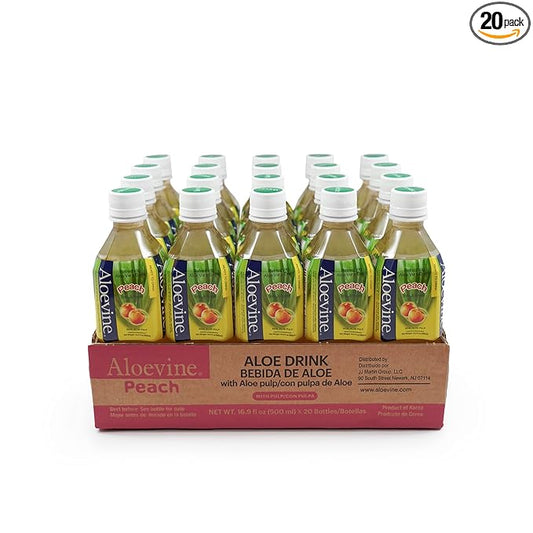 Aloevine Aloe Vera Drink, 16.9 fl oz, 20 pack Peach