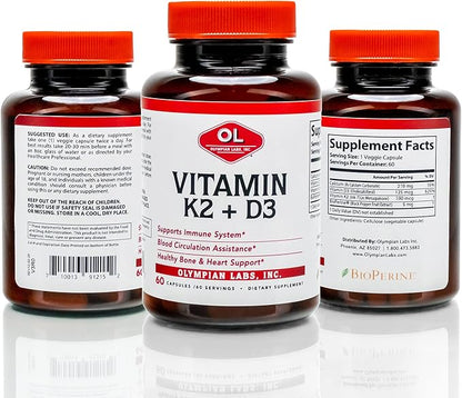Olympian Labs Vitamin K2 + D3, 60 Servings, Supports Immune System, Bone and Heart Support, 60 Vegan Capsules (Pack of 2)