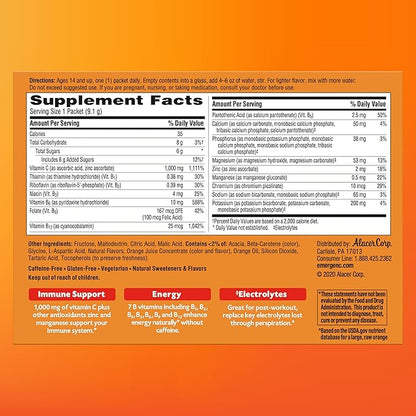 Emergen-C 1000mg Vitamin C Powder, with Antioxidants, B Vitamins and Electrolytes, Vitamin C Supplements for Immune Support, Caffeine Free Drink Mix, Raspberry Flavor - 60 Count/2 Month Supply