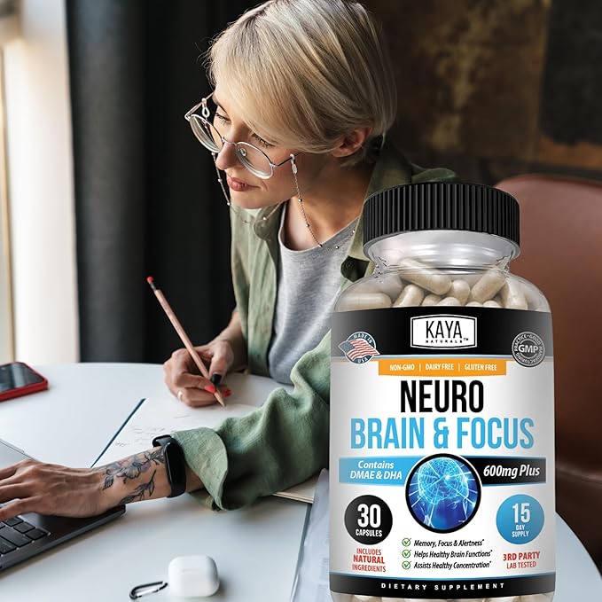Kaya Naturals - Neuro Brain for Memory & Focus - Nootropic Energy Capsule - Nootropic Brain Support Supplement - Focus & Concentration & Learning Accuracy - Cognitive Function - 30 Count