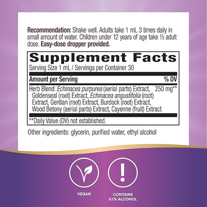 Nature's Way Premium Formula Echinacea-Goldenseal, 250 mg per serving, 99.9% Alcohol-Free, 1.01 Oz.