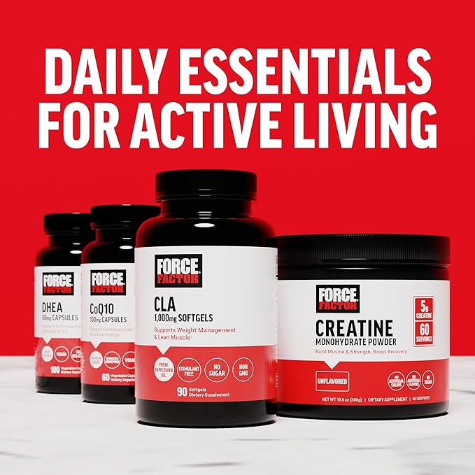 FORCE FACTOR CLA Supplements, CLA 1000 mg, Conjugated Linoleic Acid to Support Body Composition and Lean Muscle Mass, Made from Safflower Oil, Stimulant Free, Non-GMO, 90 Softgels