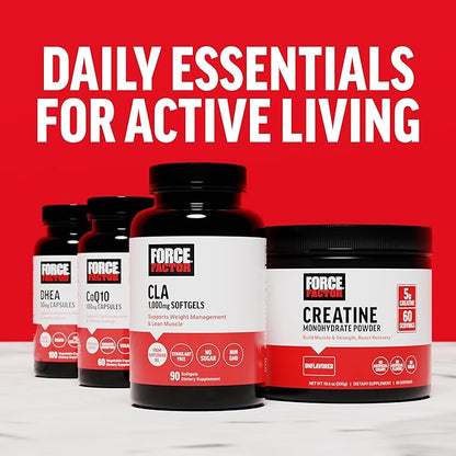 FORCE FACTOR CLA Supplements, CLA 1000 mg, Conjugated Linoleic Acid to Support Body Composition and Lean Muscle Mass, Made from Safflower Oil, Stimulant Free, Non-GMO, 90 Softgels