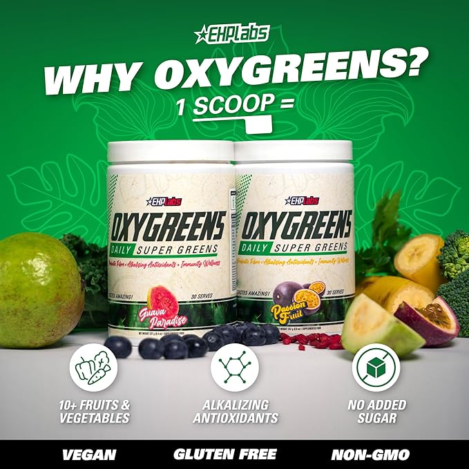 EHP Labs OxyGreens Super Greens Powder - Spirulina & Chlorella Superfood, Green Juice Powder & Greens Supplements with Prebiotic Fibre, Antioxidants & Immunity Support, 30 Serves (Pineapple)