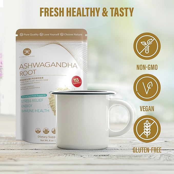 Ashwagandha Root Powder | Organic Adaptogen | 8 oz (113 Servings) | 2 Grams per Serving | Ayurvedic Stress Support & Energy Booster | Non-GMO, Vegan, Gluten-Free
