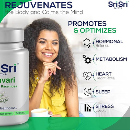 Sri Sri Tattva Shatavari Asparagus Racemosa Dietary Supplements – 60 Tablets 500mg Organic Shatavari– Reproductive Health Ayurvedic Herb for Balancing Vata & Pitta