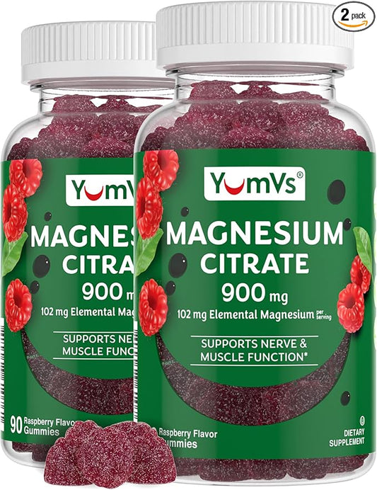 YUM-V'S Magnesium Citrate Gummies - 900mg Magnesium (102mg of Elemental Magnesium) - Highly Absorbable Supports Nerve, Enzyme & Muscle Function for Adults - 90 Count (Pack of 2)