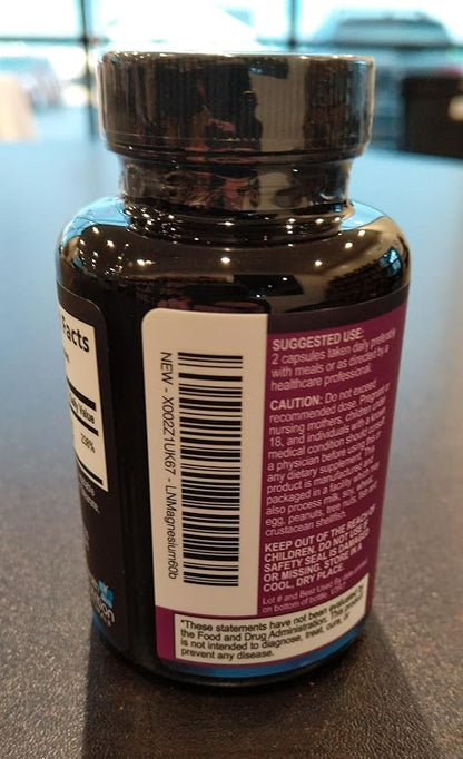 Magnesium Citrate Capsules 1000mg - Max Absorption Magnesium Powder for Muscle, Nerve, Bone and Heart Health Support, High Absorption Citrate Complex, Gluten Free, Non-GMO - 60 Capsules