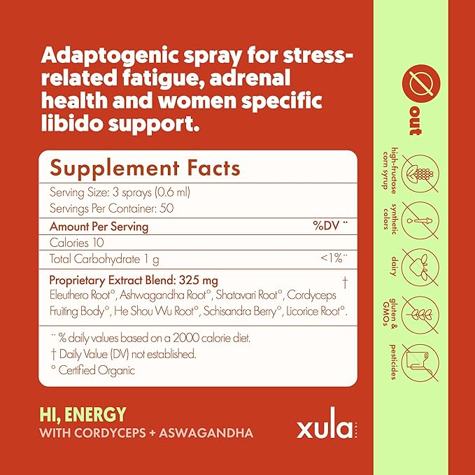 Herbs Hi, Energy - Adrenal Support Supplement Spray with 7 Synergistic Adaptogens, Ashwagandha & Cordyceps - Stress Relief, Energy Boost & Cortisol Balance for Women - 60 Servings
