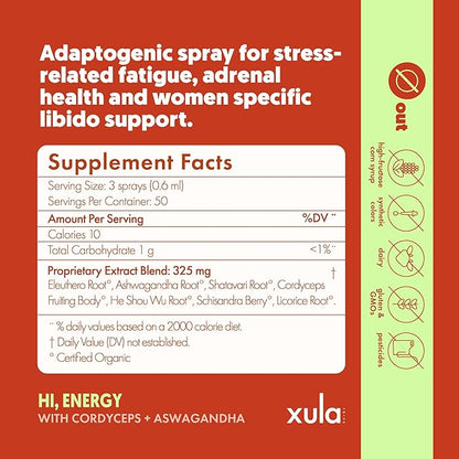 Herbs Hi, Energy - Adrenal Support Supplement Spray with 7 Synergistic Adaptogens, Ashwagandha & Cordyceps - Stress Relief, Energy Boost & Cortisol Balance for Women - 60 Servings