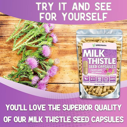 Milk Thistle Seed Capsules - 360 Count (6 Month Supply) Premium Milk Thistle Supplement Rich in Silymarin to Support the Liver and Digestion - Pure, Non-GMO Cardo Mariano Milk Thistle Pills