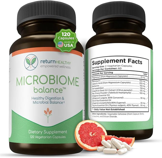 Microbiome Balance, Gut Health Supplements for Women and Men, Digestion Supplement with Monolaurin and Caprylic Acid, All-Natural Detoxification Supplement for Digestive Health, Digestive Boost 120 C